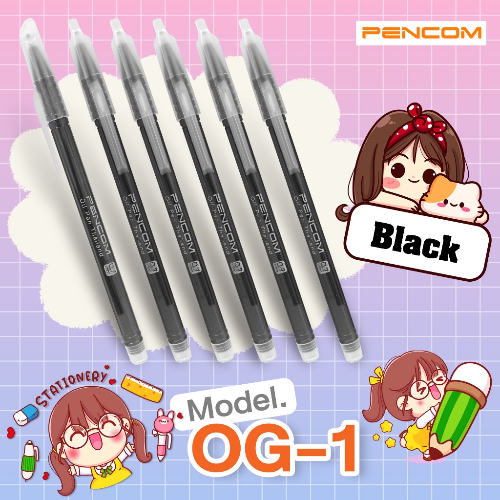 Pencom OG01-BK ปากกาหมึกน้ำมันแบบปลอก(รับใบเสร็จรบกวนแจ้งในหมายเหตุ)