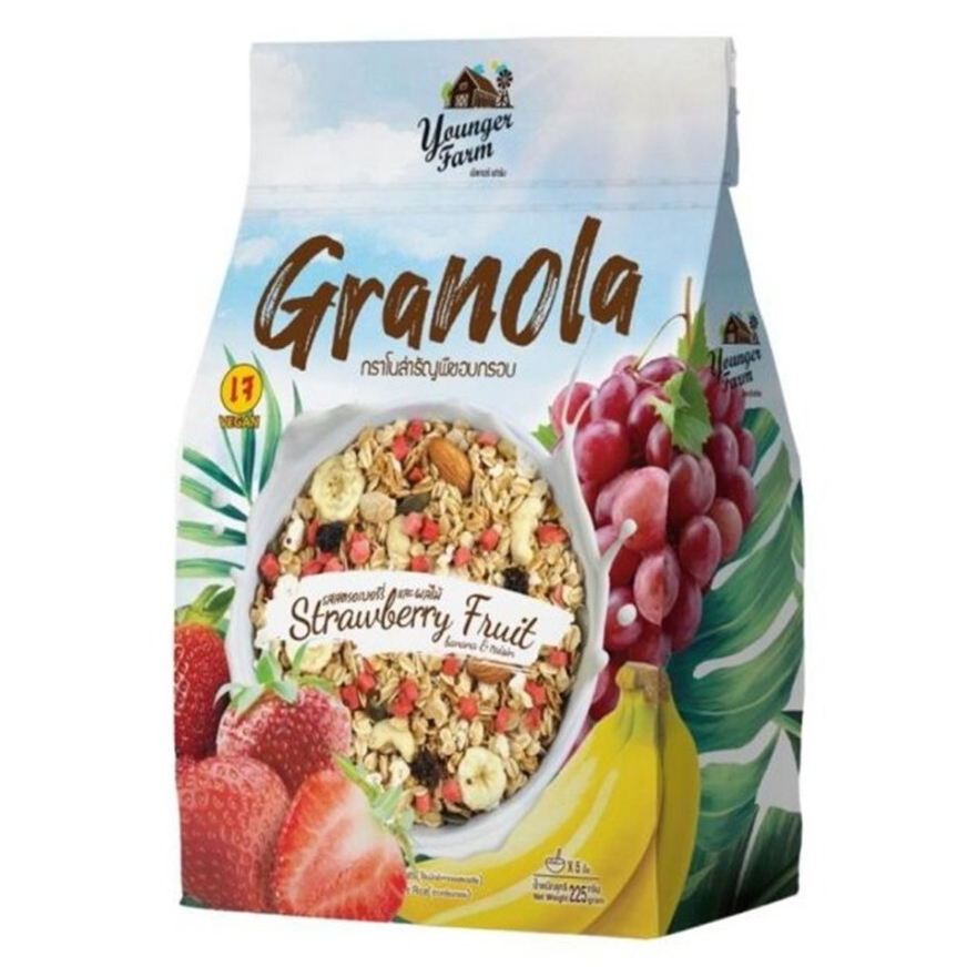 Younger Farm Granola Strawberry Fruit ยังเกอร์ ฟาร์ม กราโนล่า รสสตรอเบอร์รี่และผลไม้ 225 g.