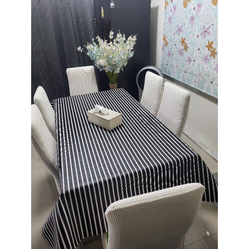 #ผ้าปูโต๊ะ pvc เกรด Premium ลาย 2 Tone สีดำ สลับขาว ขนาด 1.4m x 2m กันน้ำ 100% กันร้อนได้ดี ทำความสะอาดง่าย ผ้าสวย