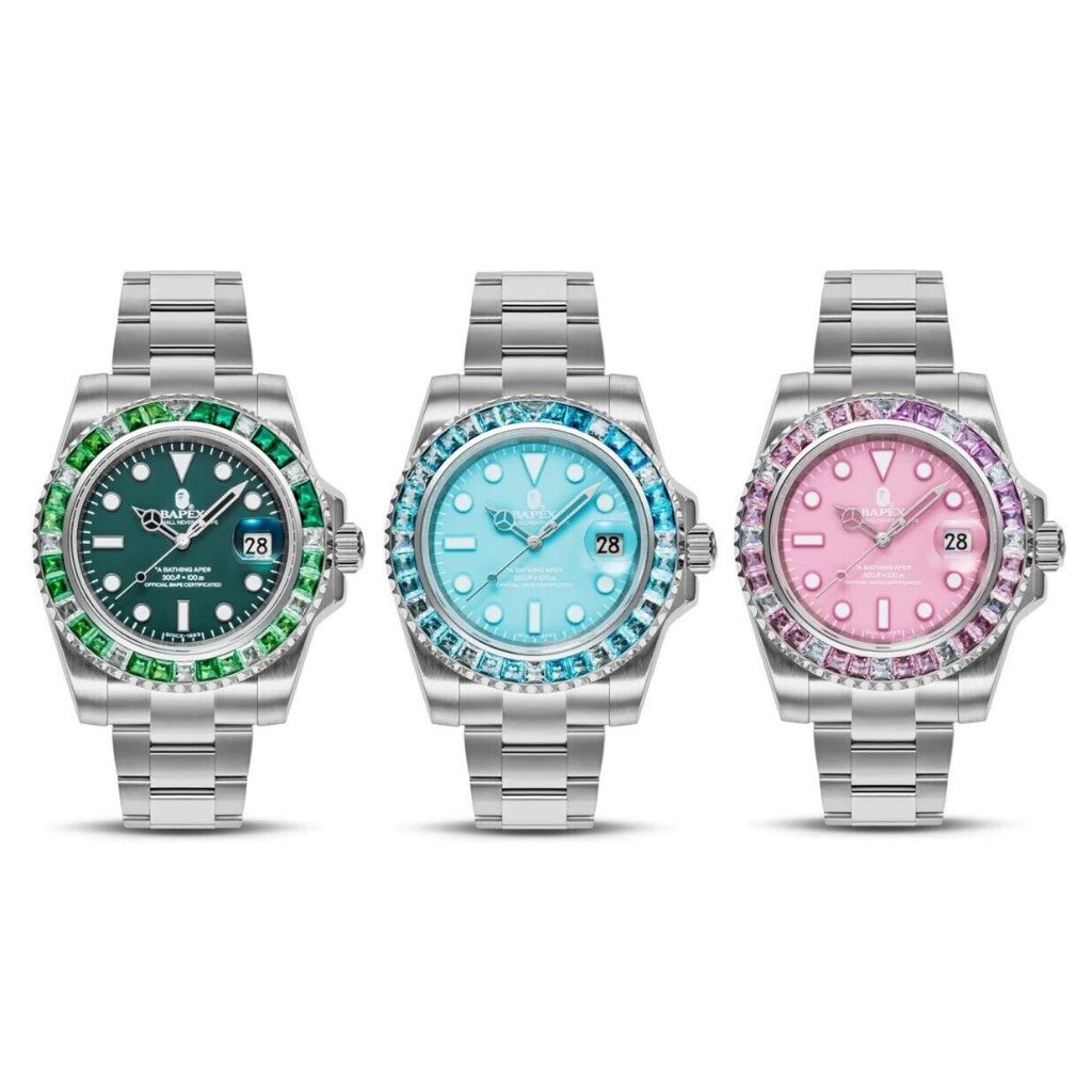 A Bathing Ape Bapex Type1 นาฬิกาข้อมือ ประดับคริสตัล สําหรับผู้ชาย 1J70187012 แซ็กโซโฟน สีเขียว สีชม