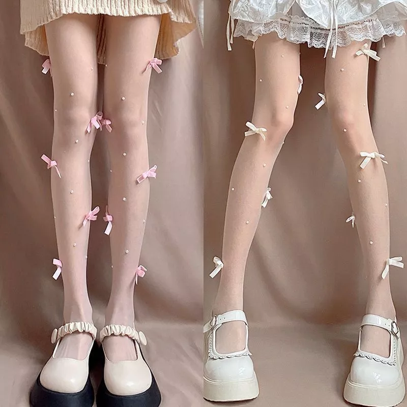 🌈พร้อมส่งจากไทย🧦ถุงน่องโบว์ ถุงน่องยาว บางเฉียบ สไตล์โลลิต้าญี่ปุ่น