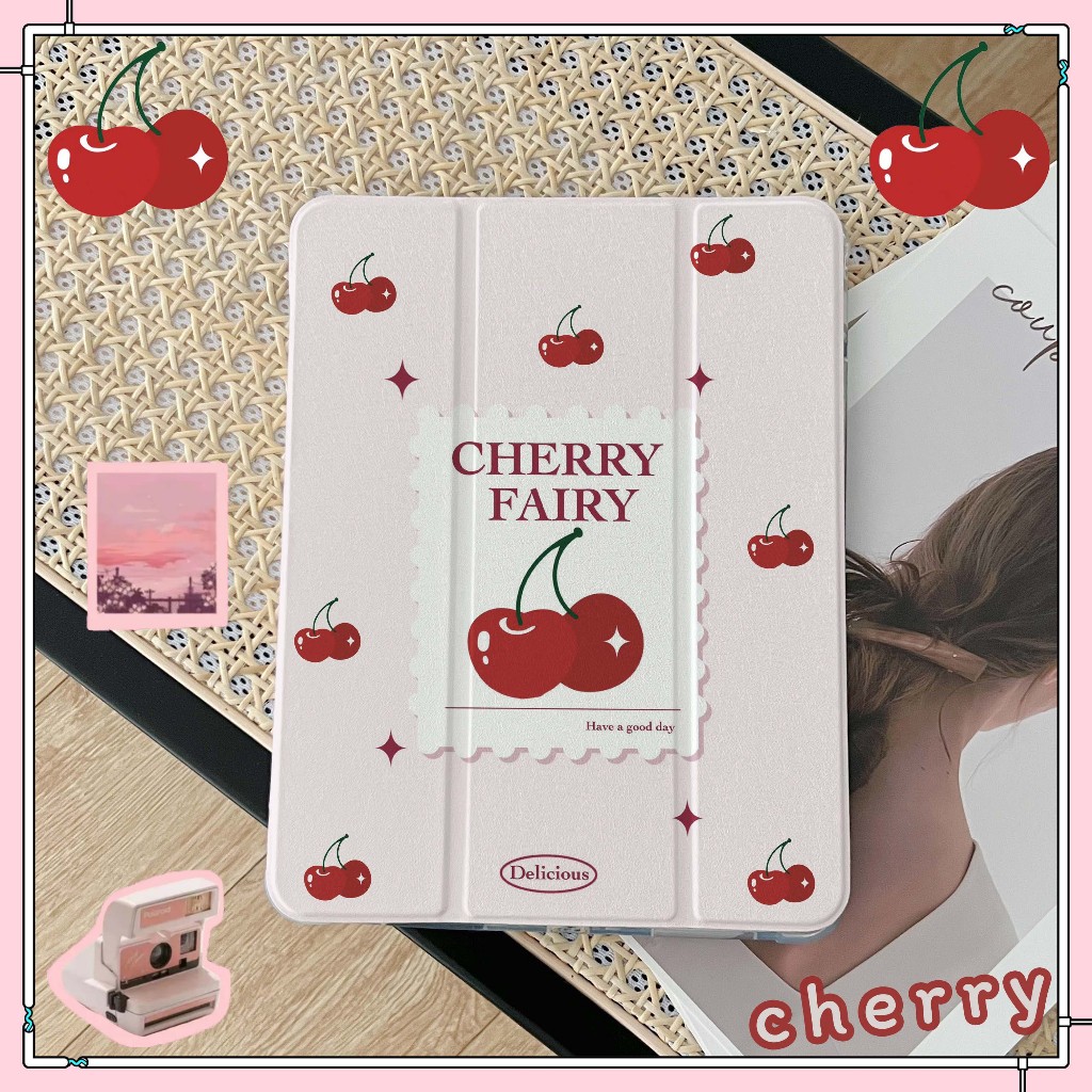 ส่งทันที หวาน cherry เคสไอแพด pro11 2024 gen9 สีชมพู ผลไม้ case ipad air6 gen8 gen7 mini7 gen5 Air4
