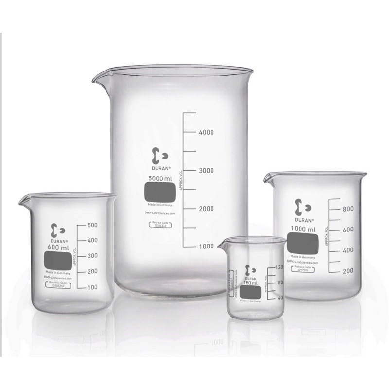 Beaker Duran บีกเกอร์ ทรงเตี้ย แก้วตวง แก้วบรรจุสาร แก้ว ความจุ 5-2000ml ราคา/ชิ้น