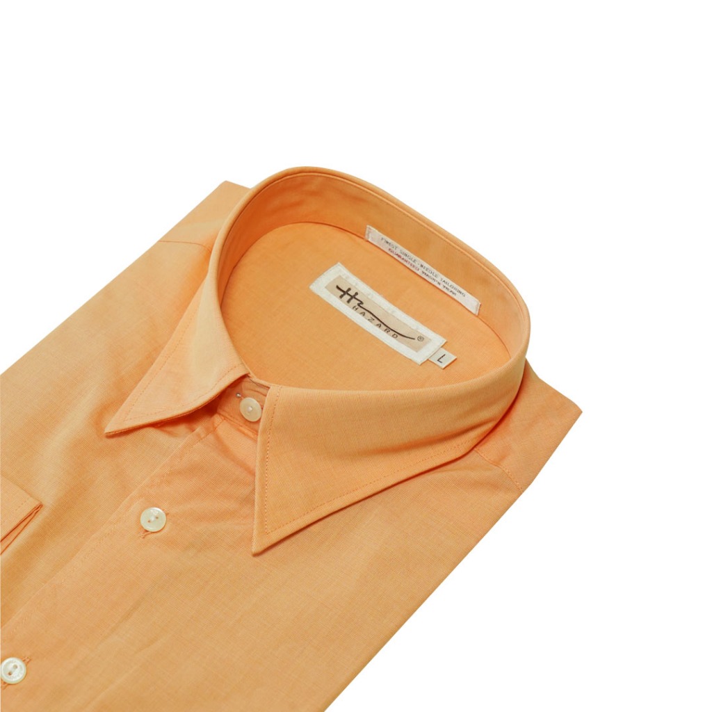 Hazard เสื้อเชิ้ตแขนยาวลายสีพื้น เนื้อผ้า cotton (คอตตอน) สีส้มกลาง
