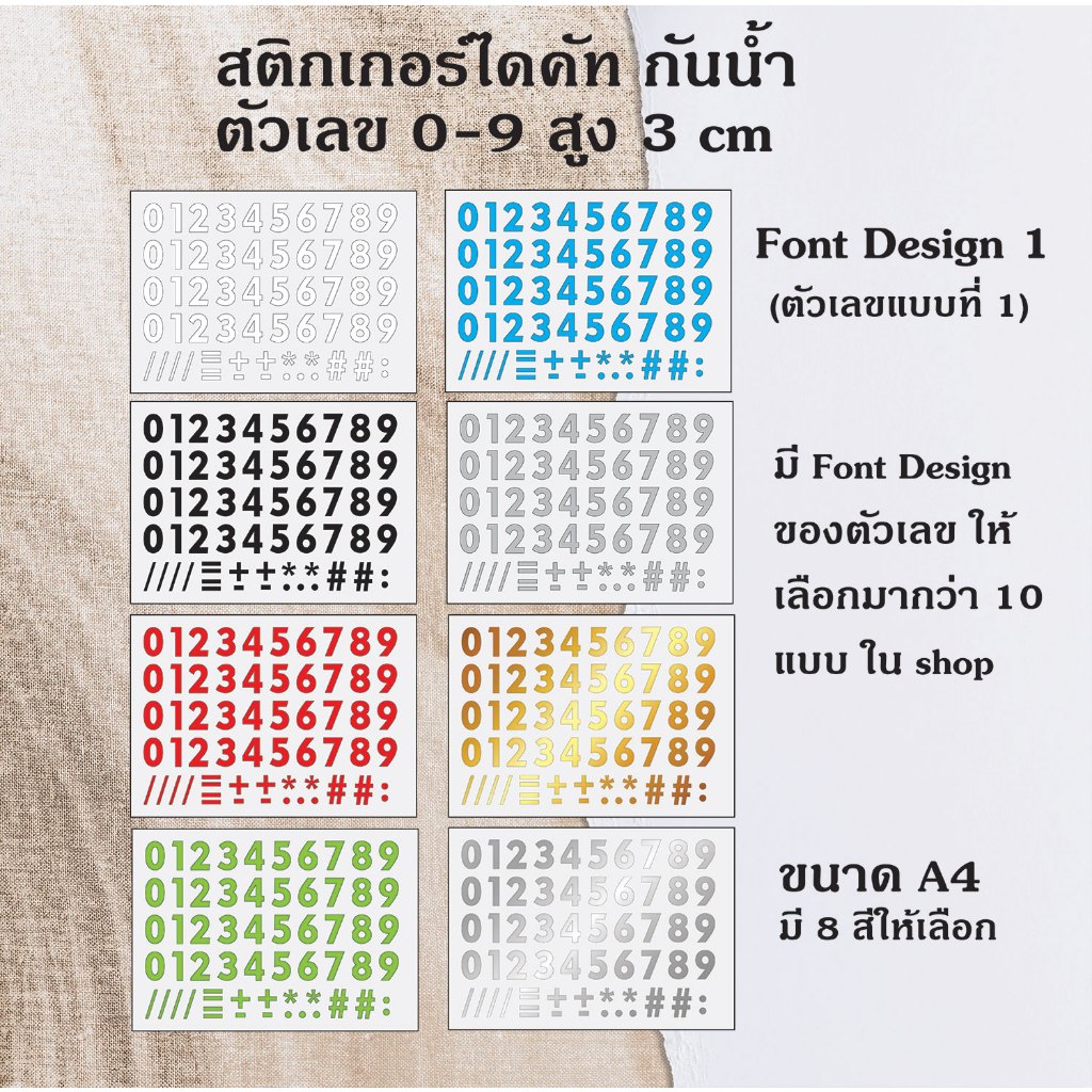 สติกเกอร์ ไดคัท PVC กันน้้ำ ตัวเลข 1-9 พร้อมเครื่องหมาย ติดกระจก ติดรถยนต์ บอร์ด ป้าย แบบ 1 ขนาดสูง 3 cm. ST-003-1-3cm