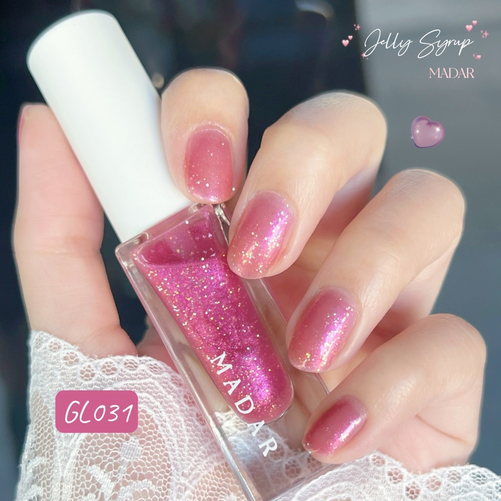 ยาทาเล็บสีสุขภาพดี GL031 สีชมพูกลิตเตอร์ เนื้อเจลลี่ ไซรัป สีเจลไม่ต้องอบ ขนาด 7 ML.
