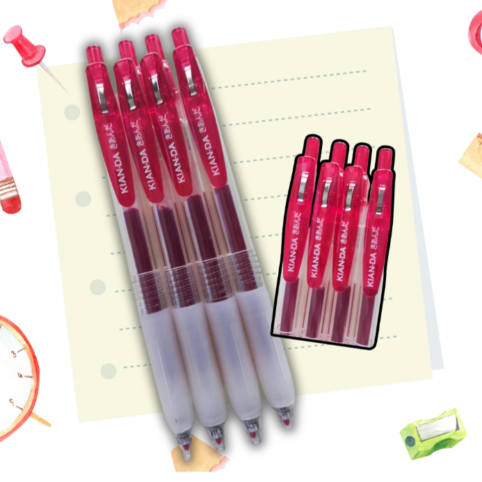 ปากกาเจล U-Click 0.5มม. KIAN-DA หมึกแดง (4ด้าม)