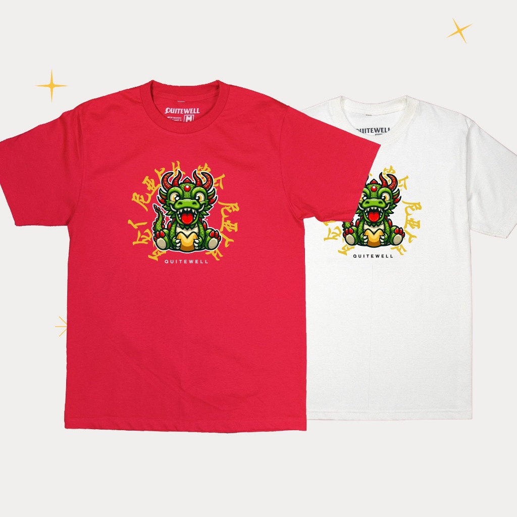 QUITEWELL เสื้อยืดแขนสั้น 226 DRAGON RED or WHITE เสื้อผู้ชาย Oversize สีแดง สีขาว วินเทจ
