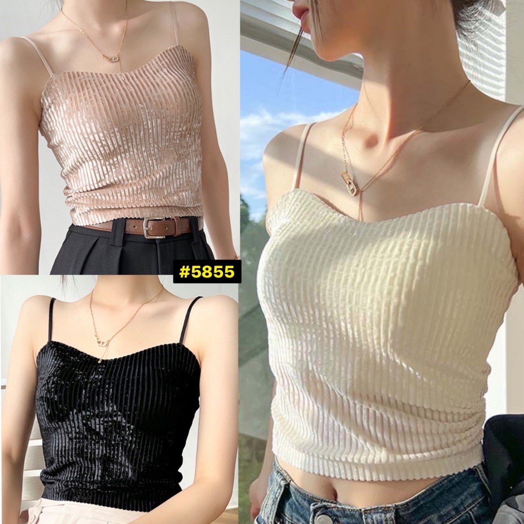 เสื้อสายเดี่ยวเซ็กซี่ เสื้อสายเดี่ยวแฟชั่นผ้าเงากัมหยี่ พร้อมส่ง