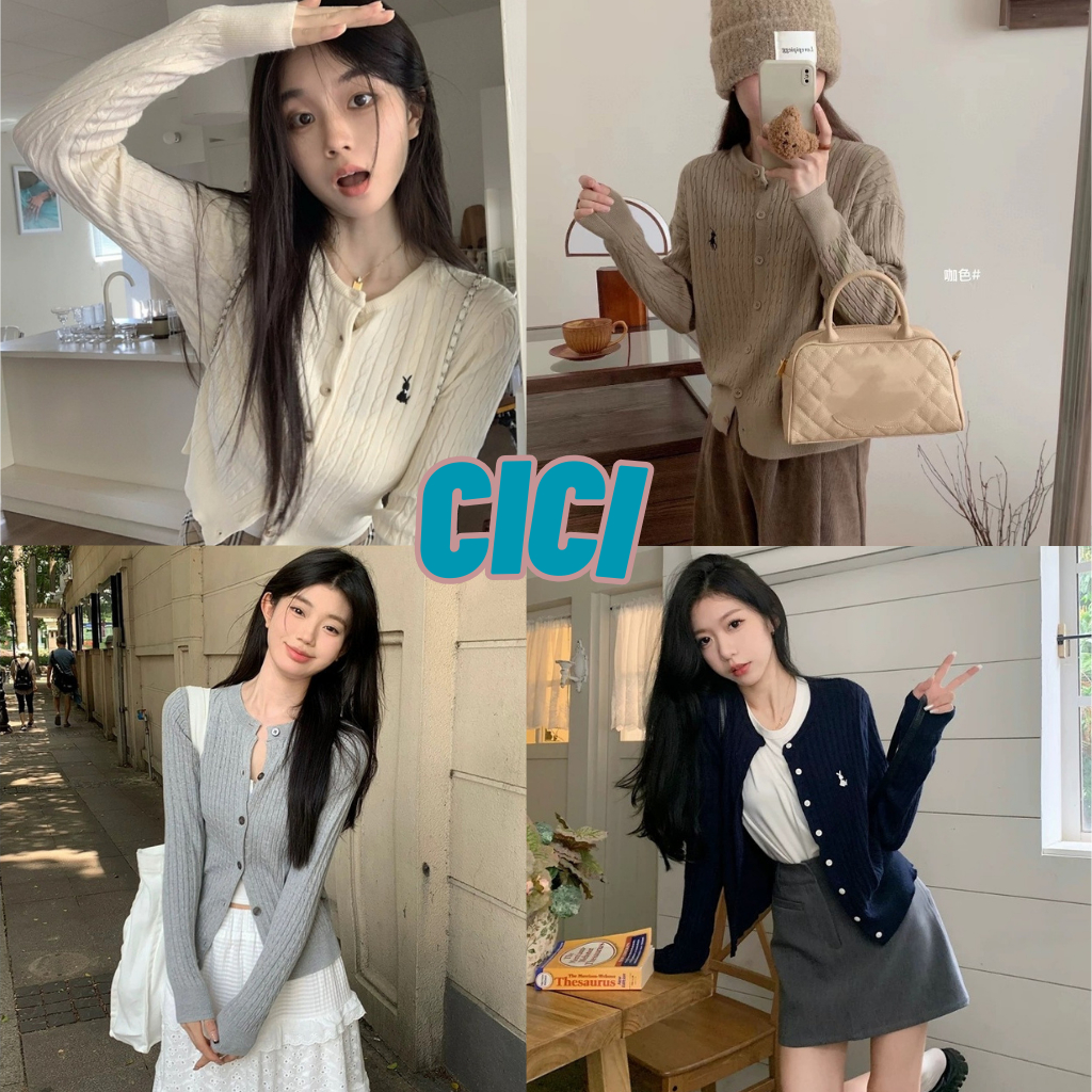 ส่งทันที Cici(NO. 15321-1)เสื้อคาร์ดิแกนเเขนยาว ผ้าไหมพรม กระดุมหน้าใช้งานได้จริง สไตล์ฝรั่งเศษ