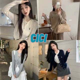 ส่งทันที Cici(NO. 15321-1)เสื้อคาร์ดิแกนเเขนยาว ผ้าไหมพรม กระดุมหน้าใช้งานได้จริง สไตล์ฝรั่งเศษ