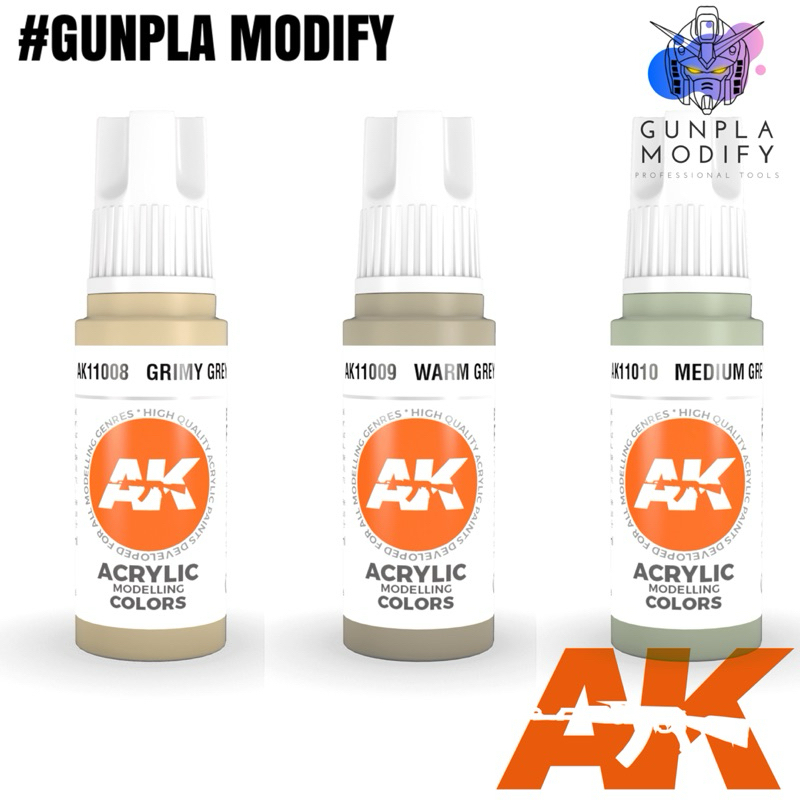 AK Interactive 3G สีอะคริลิคสูตรน้ำ 17 ml Grimy Grey, Warm Grey, Medium Grey