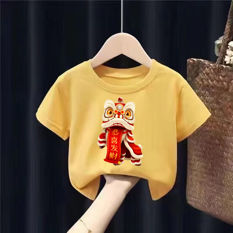 เสื้อยืดเด็กพิมพ์ลายการ์ตูน เนื้อผ้าฝ้าย ลายตรุษจีน Chinese New Year 