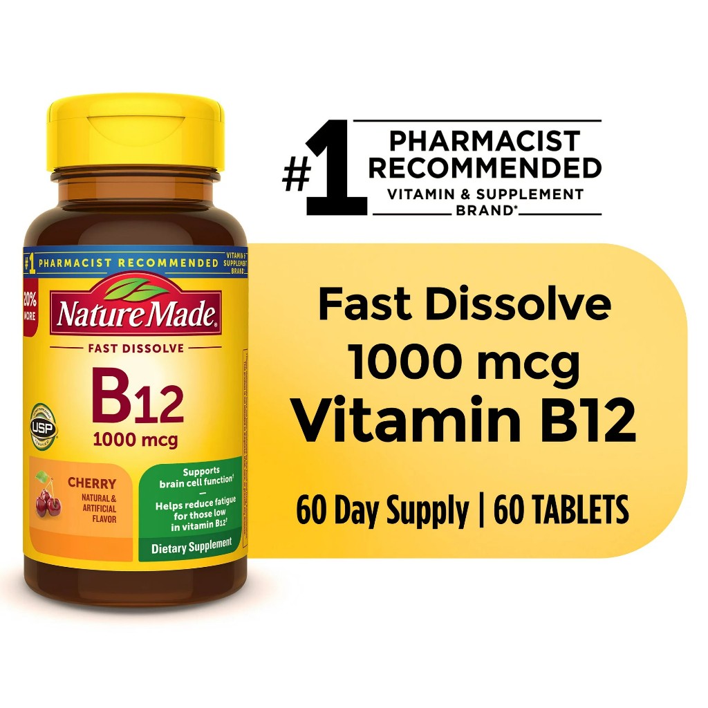 พร้อมส่ง Nature Made Vitamin B12 Sublingual 1000 mcg Sugar Free Fast Dissolve Tablets, 60 Count