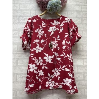 เสื้อแฟชั่นสาวอวบ คอกลม แขนสั้นจับจีบตุ๊กตา น่าใส่สุดๆ ผ้าไหมอิตาลี อก48นิ้ว (SKU 353)