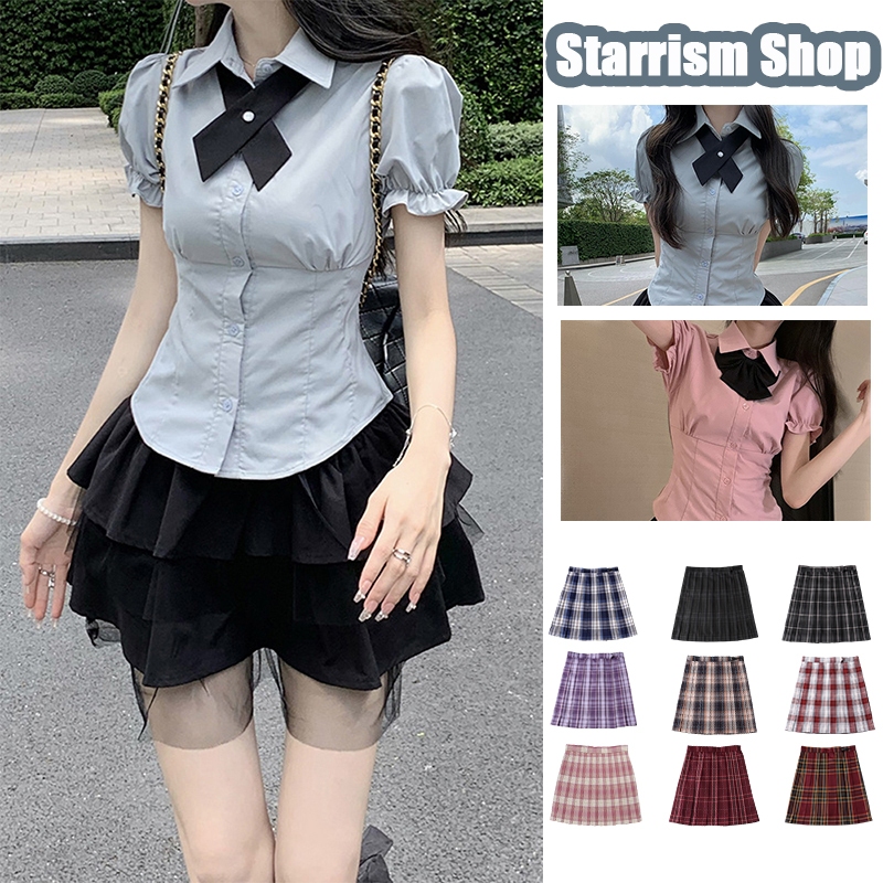 เสื้อนักเรียน สีฟ้า สีชมพู ชุด JK เสื้อทรงสลิม เสื้อแขนสั้น