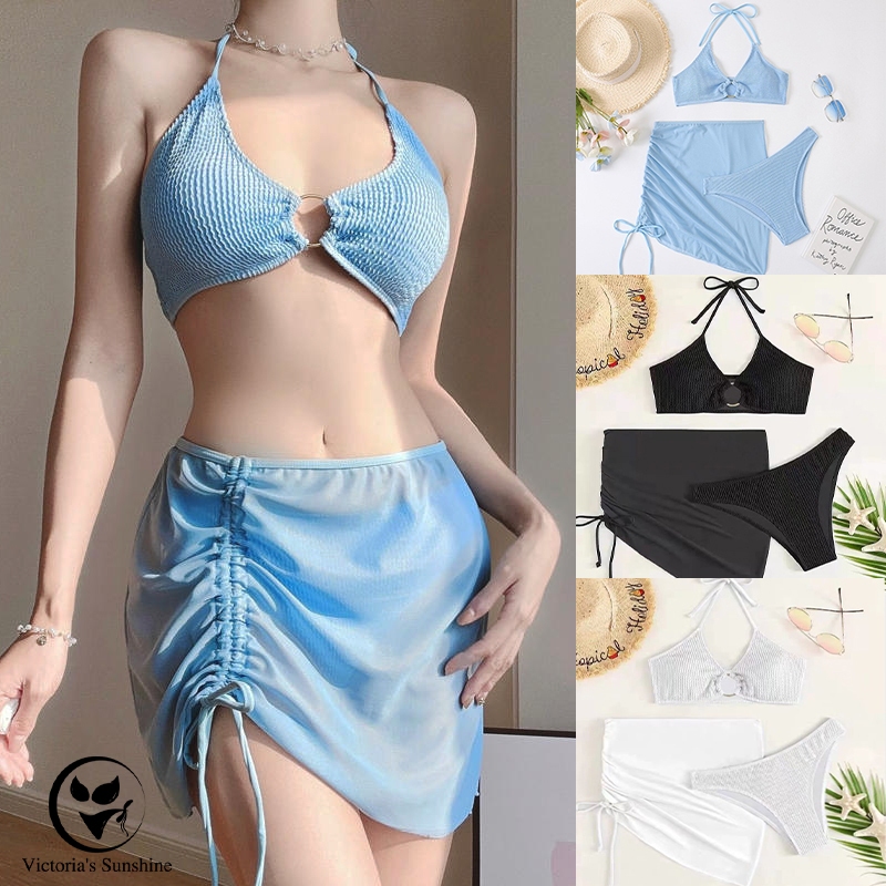 ชุดว่ายน้ำ ชุดบิกินี่ bikini ผ้าคลุม 3 ชิ้น สายสะพายไหล่ปรับได้ ผ้าคุณภาพสูง#0172 รูปที่ 8