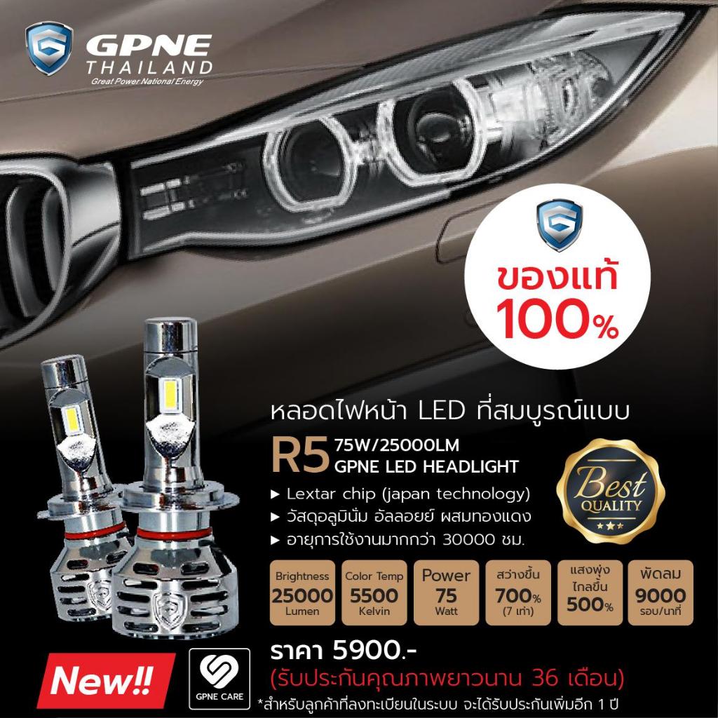 หลอดไฟหน้า LED แบรนด์ GPNE รุ่น R5 (75 วัตต์) ของแท้ 100% รับประกัน 3 ปี