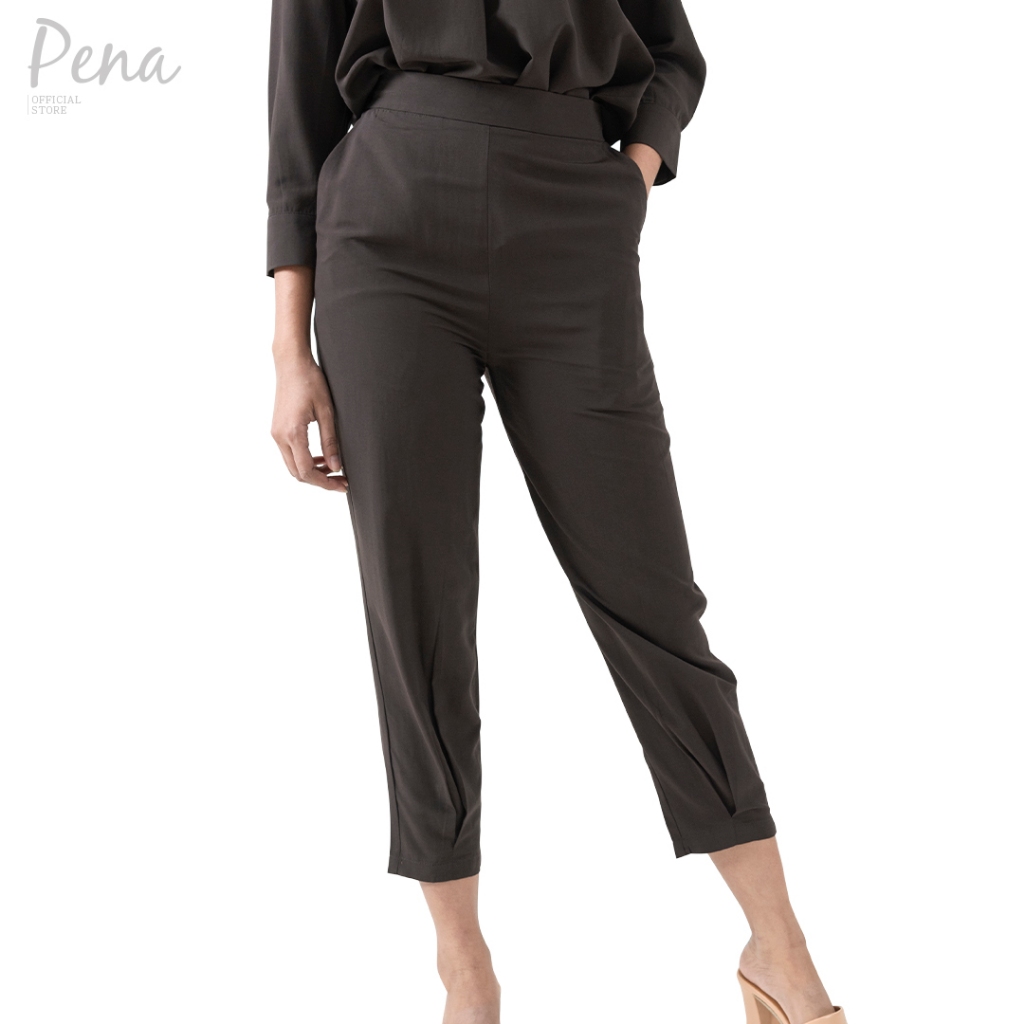 Pena house กางเกงผู้หญิงขายาว เอวสูง ปลายขาสอบ POPL122301