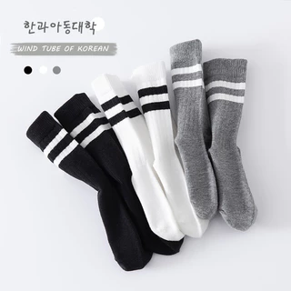 ถุงเท้าเด็ก ข้อกลาง รุ่นขอบแถบคู่ พร้อมส่งจากไทย