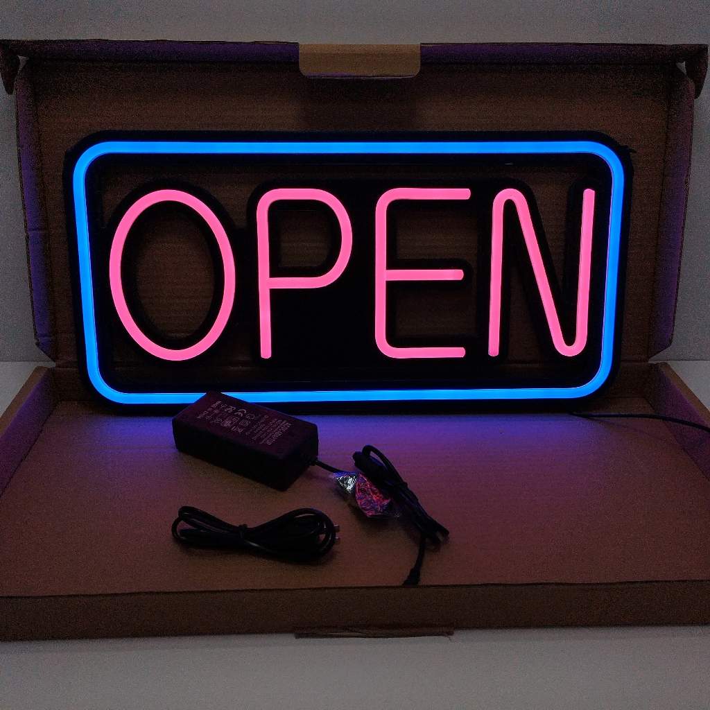 ป้ายไฟLED ป้ายไฟตัวอักษร ป้ายไฟตกแต่งร้าน ป้ายไฟOPEN สีชมพู/ชละสี ขนาด ขนาด 50 x 25cm