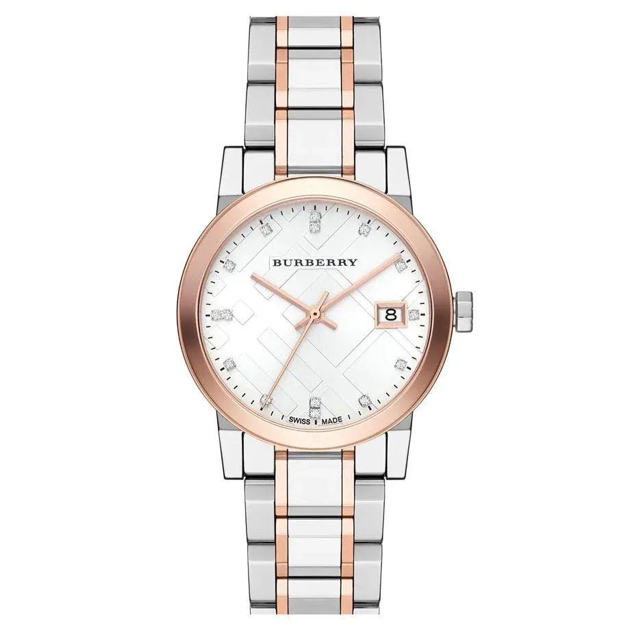 Burberry 34mm Silver Dial Two-tone Ladies Watch BU9127