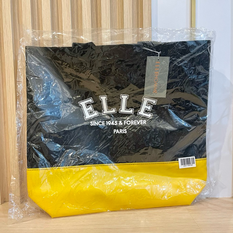 ใหม่✔️กระเป๋า ELLE Color Block Vertical Tote Bag เอลฟ์ แท้💯 ของแถมพรีเมียม กระเป๋าสะพาย กันน้ำ สีดำเหลือง