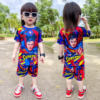 ชุดเซ็ทเด็ก เสื้อแขนสั้น+กางเกงขาสั้น ชุดเด็ก ลายซุปเปอร์ฮีโร่ ผ้าไมโครไฟเบอร์