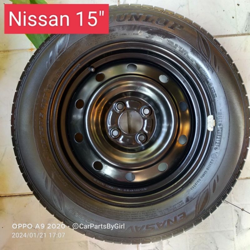 (ราคาต่อวง)ล้ออะไหล่ Nissan #ขอบ15 #ดุม 60.1#4รู100 พร้อมยาง Dunlop 185/65/15 ปี 21 (2121)