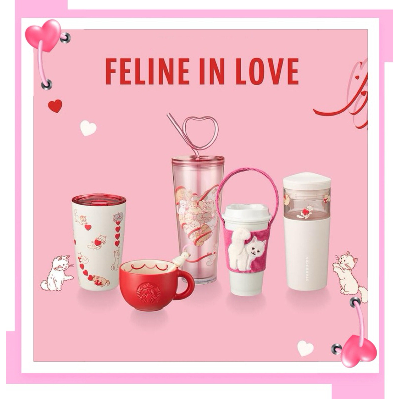 Starbucks Feline In Love collection 2024  สตาร์บัคส์ คอลเลคชั่นวาเลนไทน์ 2024 ของแท้💯