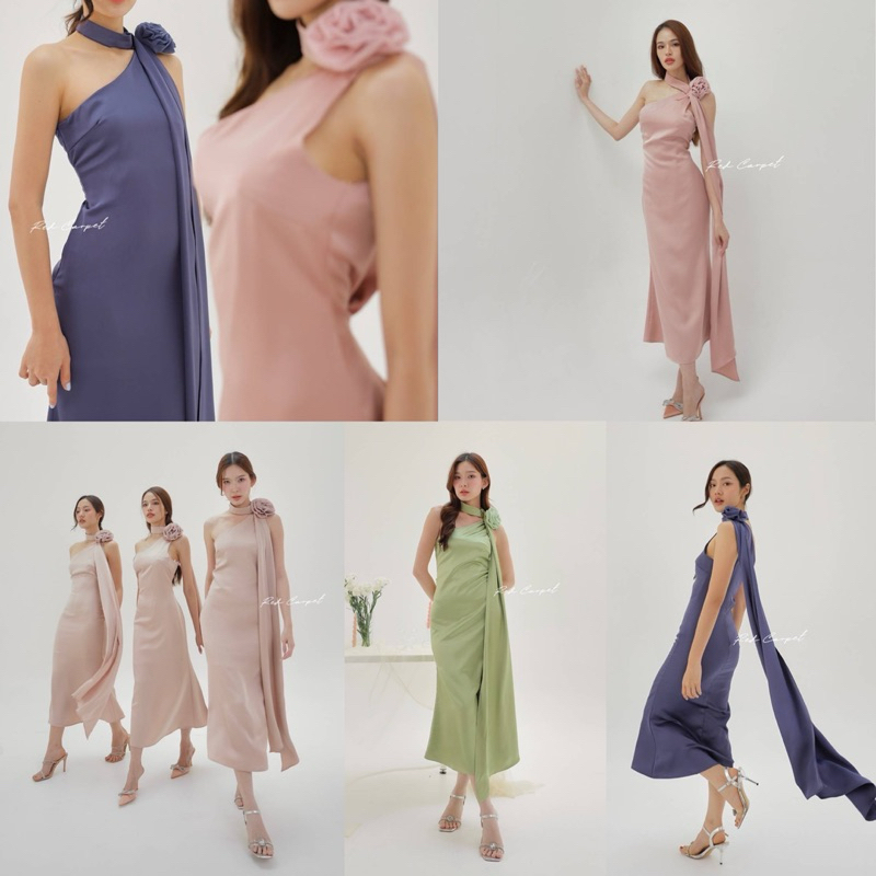 🏷️Red Carpet #R095 Liberty dress เดรสปาดไหล่ เดรสซาติน สไบ ชุดเพื่อนเจ้าสาว ชุดออกงาน