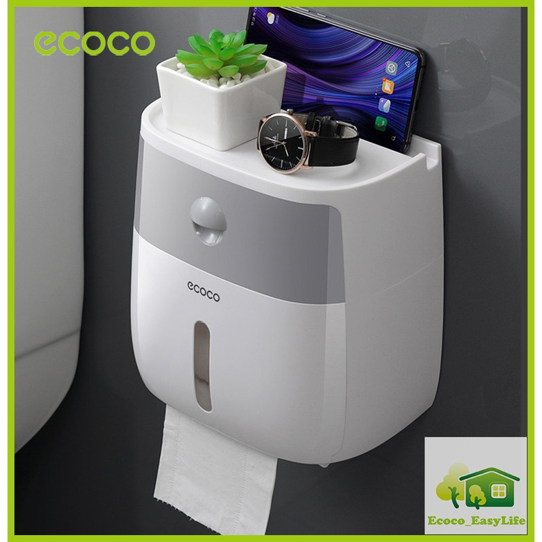 [พร้อมส่ง]ECOCO กล่องใส่ทิชชู่ กันน้ำ ติดผน กล่องใส่กระดาษทิชชู่ 2ชั้นมีลิ้นชัก