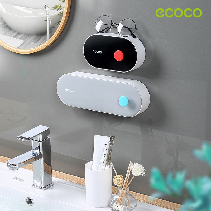 [พร้อมส่ง]Ecoco ใหม่ จานวางสบู่ แบบติดผนัง ไม่มีรูพรุน พร้อมฝาปิด ช่องคู่ สําหรับห้องน้ํา