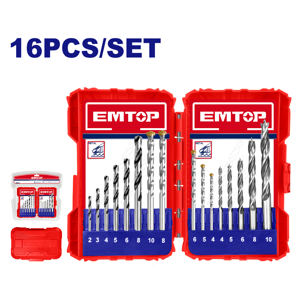 EMTOP ชุดดอกสว่าน 3 in 1 เหล็ก ปูน ไม้ (16 ชิ้น) รุ่น ECDB01601