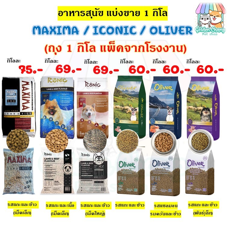 (แบ่งขาย 1 กิโล) อาหารสุนัข Maxima แม็กซิม่า / Iconic ไอโคนิค / Oliver โอลิเวอร์ 1 กิโลกรัม