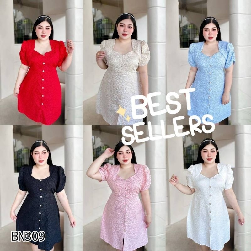 BN309.ชุดเดรสออกงานสาวอวบรุ่นคอหัวใจ ผ้าluxuryงานสวยงานปัง