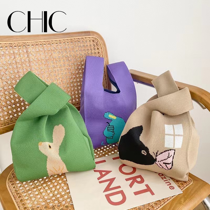 CHIC- กระเป๋าไหมพรมลายน้องเหมียว เนื้อไหมพรมทอแน่น สไตล์เกาหลีเกาใจ ถือเกร๋ๆ