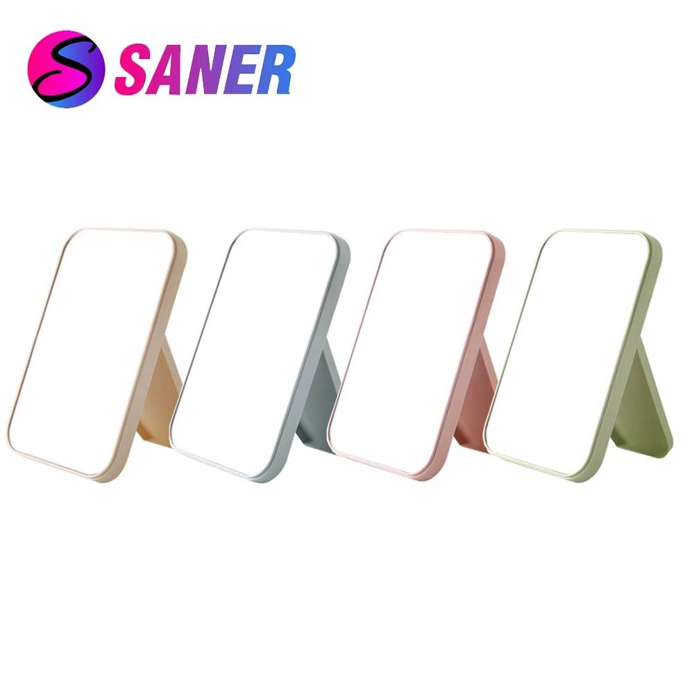 Saner กระจกพับแต่งหน้าแบบพกพา ขนาดเล็กทรงสี่เหลี่ยม ตั้งโต๊ะ แต่งหน้า