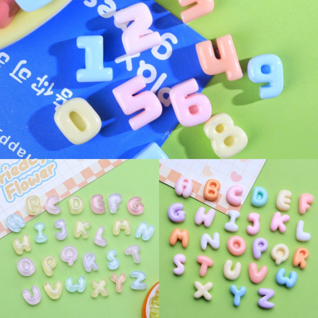เรซิ่นตัวอักษรABC,ตัวเลข สีทึบ,ใส ตกแต่งเครื่องประดับ แก้ว,กรอบรูปภาพ,เล็บ DIY สูง 12mm