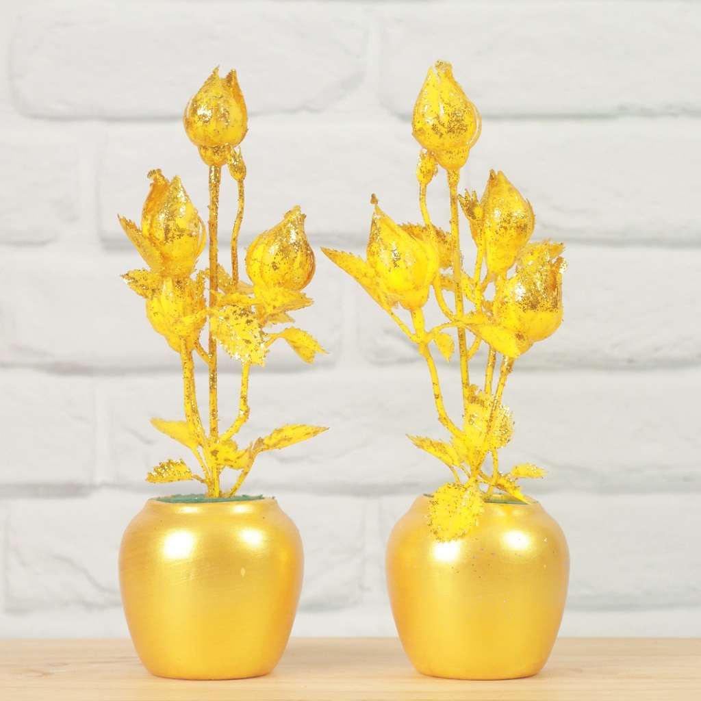 [พร้อมส่ง]✅ถูก ส่งเร็ว🔥แจกันไหว้พระงานไทย เซตคู่ ดอกบัวเงินบัวทอง ดอกไม้ประดิษฐ์ ดอกไม้ไหว้พระ ดอกไม้ปลอม - รูปที่ 3