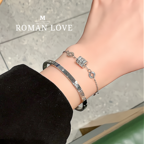 MEET💕พร้อมส่ง กำไลเงิน กำไลเพชร Roman love สร้อยข้อมือปรับได้ กำไลแฟชั่น กําไลข้
