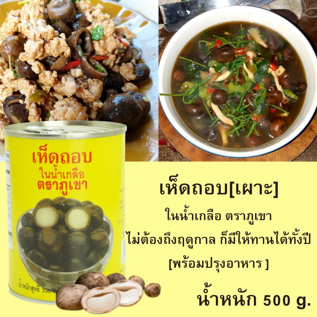 พร้อมส่ง เห็ดถอบกระป๋อง เห็บถอบในน้ำเกลือตราภูเขา เห็ดเผาะ เห็ดถอบคัดอ่อนพิเศษ ต้มสุก ขนาด 500 กรัม