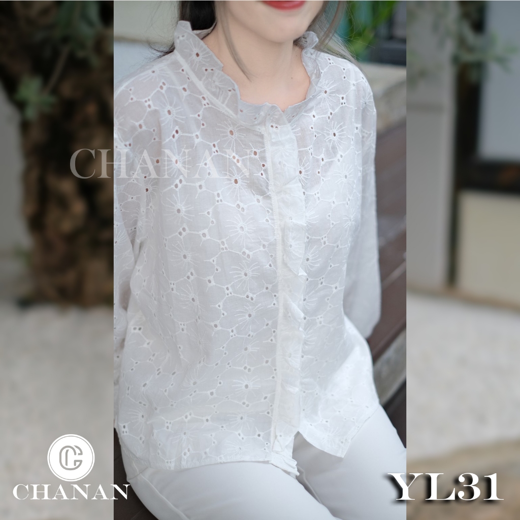 🔥Chanan☘️ เสื้อคอตตอน ลูกไม้แขนยาว ลายผ้าสวยมาก เสื้อออกงานใส่ทำบุญ ผ้านิ่มใส่สบาย 4สี รุ่นYL31