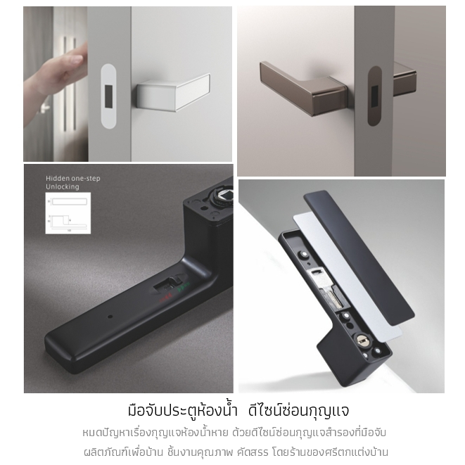 ชุดมือจับประตูก้านโยก ห้องน้ำ สไตล์มินิมอล แบบซ่อนกุญแจ