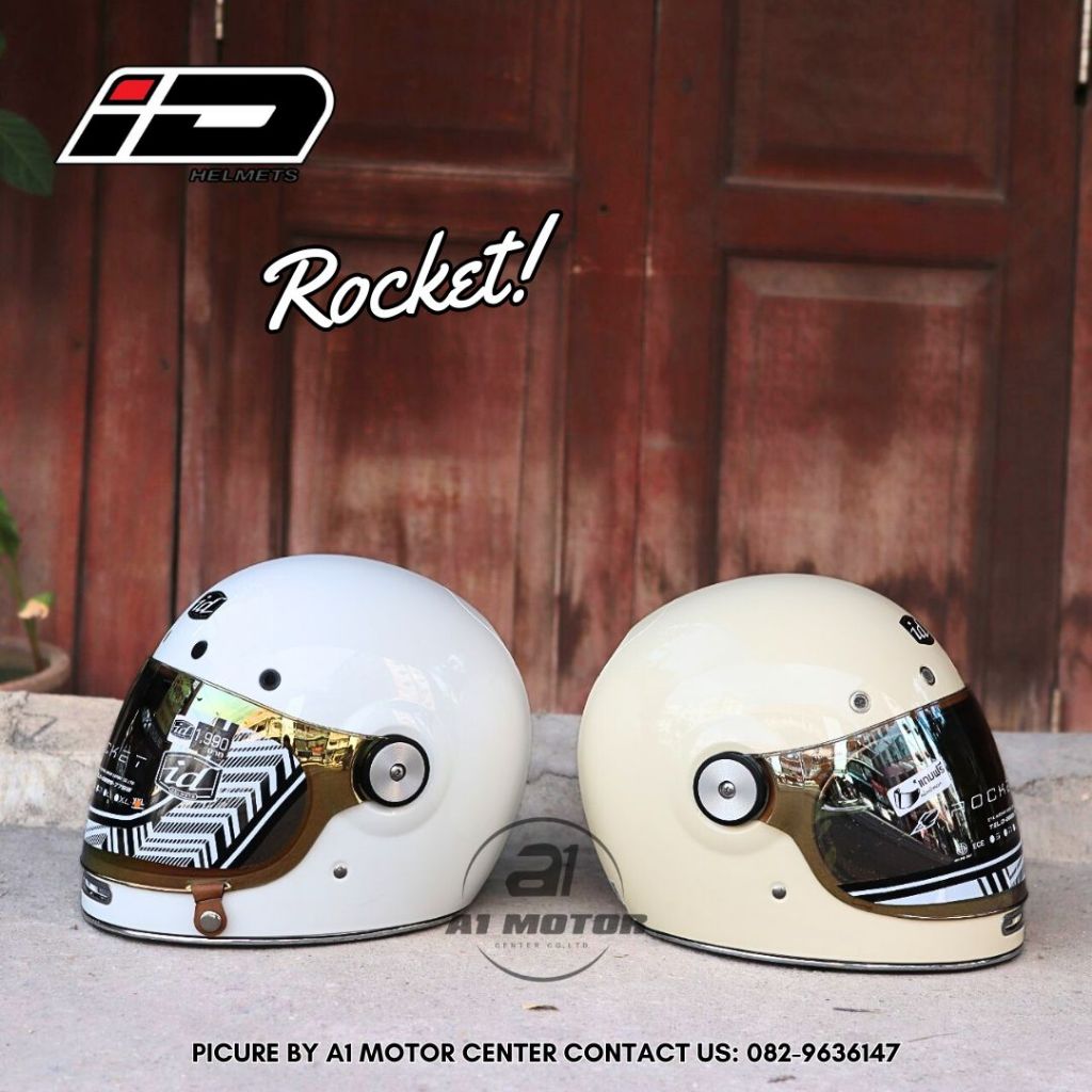 หมวกกันน็อควินเทจเต็มใบ  ID ROCKET รองรับการติดตั้งบูลทูธ มาตรฐาน มอก. แถมฟรีผ้าบัพและชิว 1 แผ่น ไซร์ S-XXL INDEX VINTA