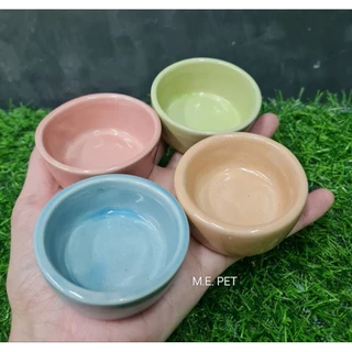 ถ้วยเซรามิคสีพลาสเทลขนาดเล็ก สำหรับใส่น้ำและอาหารสำหรับสัตว์เลี้ยงเล็กๆ (ถ้วยจิ๋วสี)