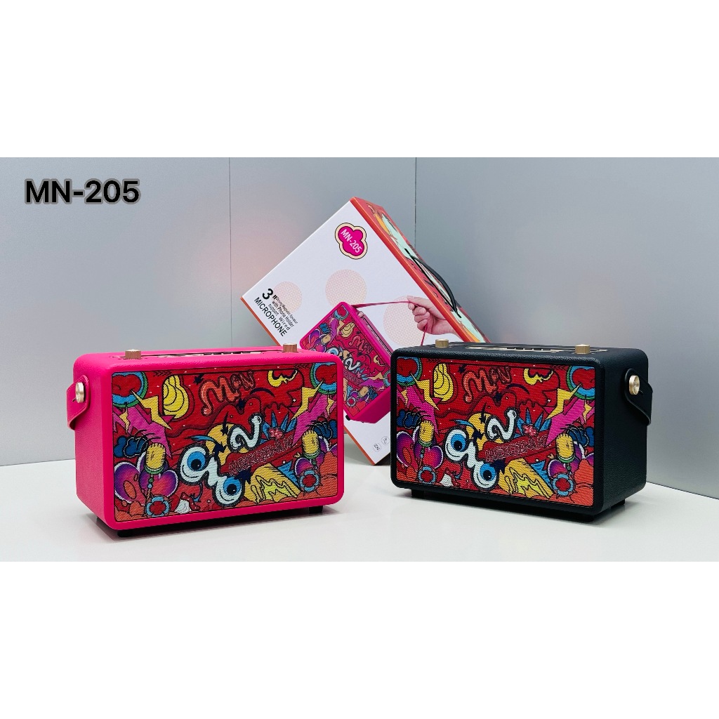 ลำโพงบลูทูธ รุ่น MN-205 มีหูหิ้วพกพา ลำโพงบลูทูธคาราโอเกะ เสียบไมค์ได้ เบสหนัก ลายสวยไหม่สุด
