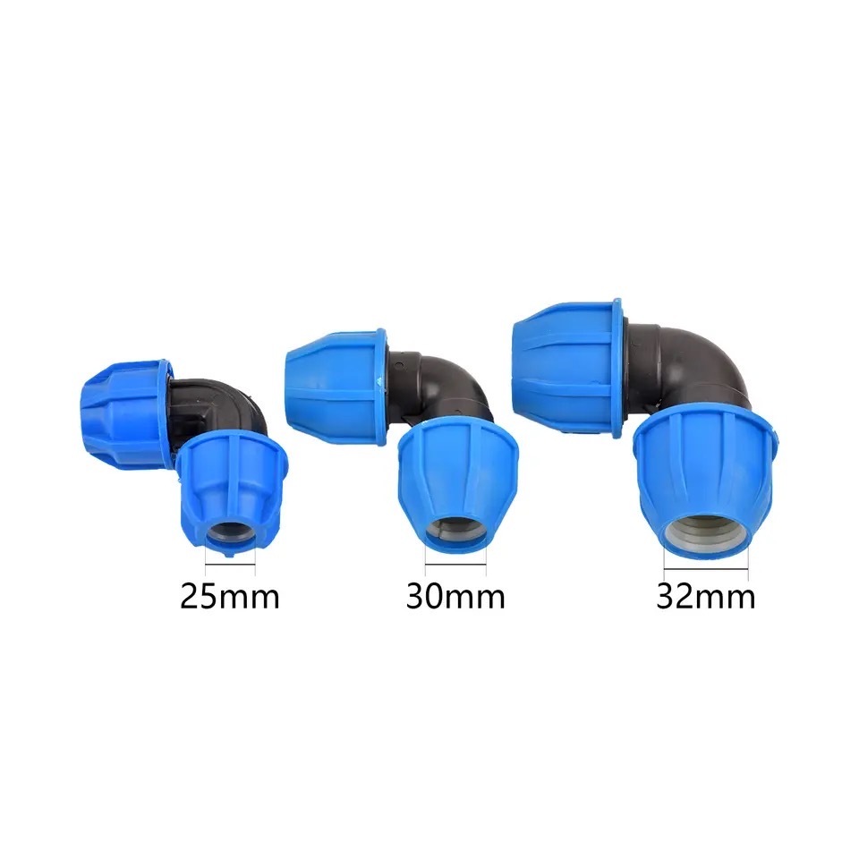 PE ข้อต่อ ท่อ PE ข้องอ 90 แบบสวมอัด ข้อต่อชนิดสวมอัด ทนแรงดัน 8 บาร์ 20 mm 25 mm 32mm 40mm 50mm