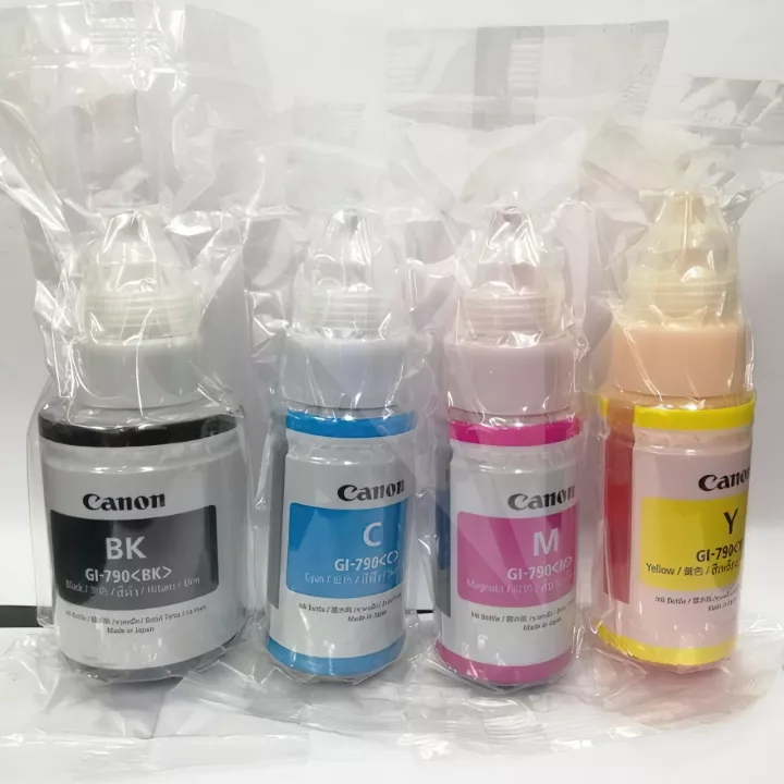 หมึก Canon gi790 ของแท้สำหรับเครื่องพิมพ์ Canon g2010 g3010 g1010 g4010 ของแท้ 100% 1ชุด BK/C/M/Y​