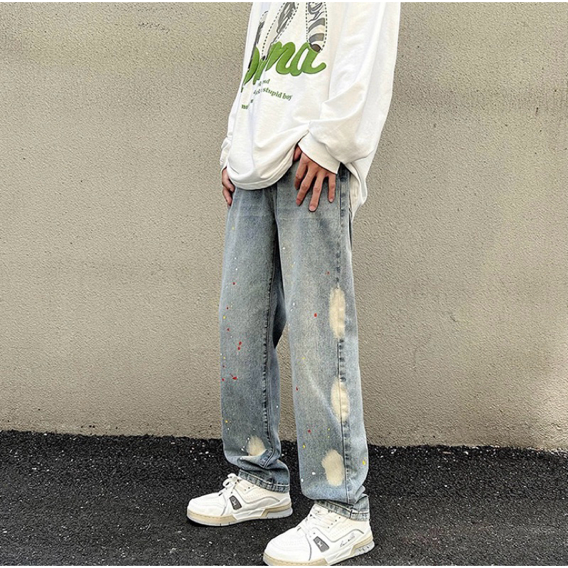 กางเกงยีนส์ทรงกระบอก brush splash jeans